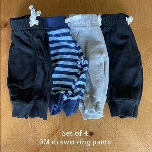 SET OF 4 - BABY DRAWSTRING PANTS - 3MO/ASSORTED COLORS
